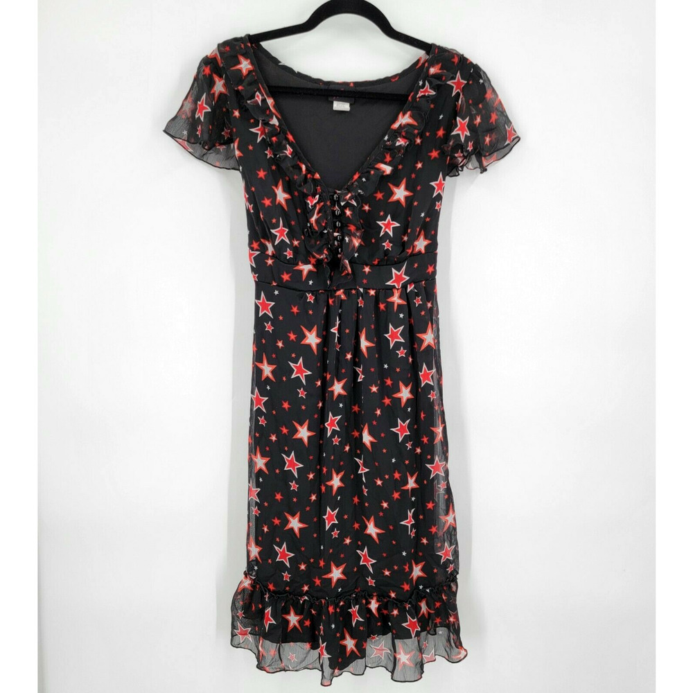 Torrid Women's 16 Star Print Chiffon Ruffled Dress Short Flutter Sleeve 4th July